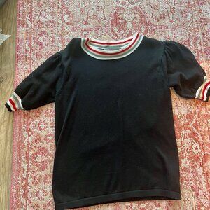 Anthropologie Black Top with Red and White Accents